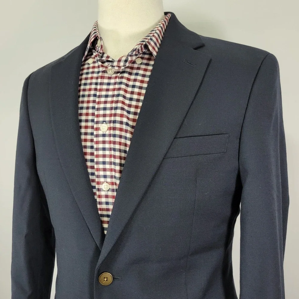 Tommy Hilfiger Men's‎ Sport Coat Blazer Two Button Navy Blue Wool Polyester 38R